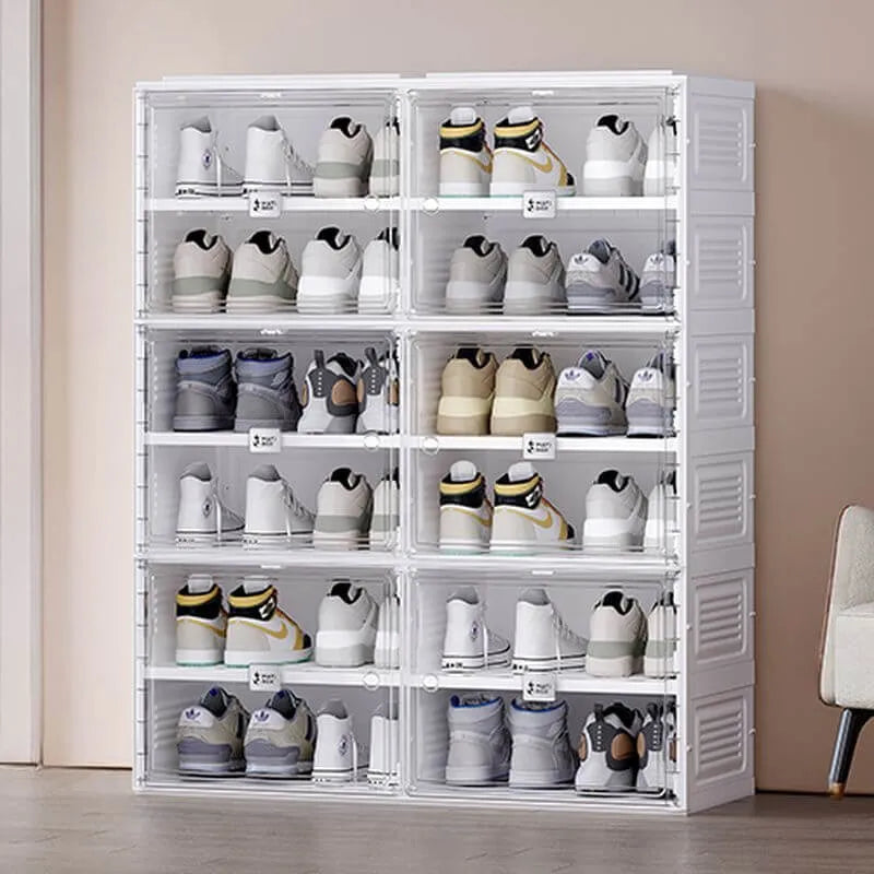 Modern White Foldable Plastic Shoe Storage Cabinet with Ventilated Tiers