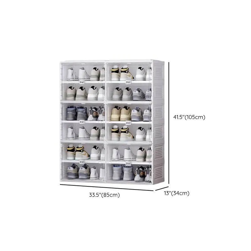 Modern White Foldable Plastic Shoe Storage Cabinet with Ventilated Tiers Dimensions