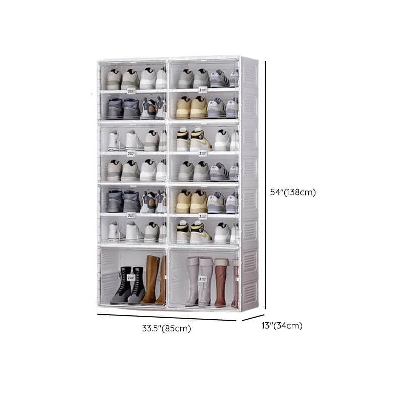 Modern White Foldable Plastic Shoe Storage Cabinet with Ventilated Tiers Dimensions