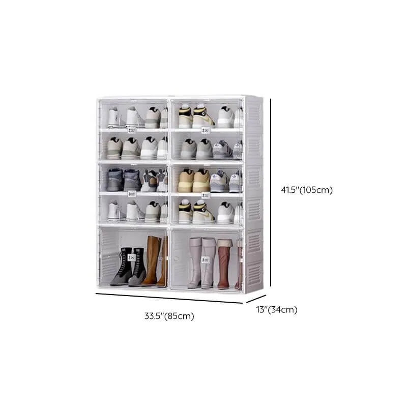Modern White Foldable Plastic Shoe Storage Cabinet with Ventilated Tiers Dimensions