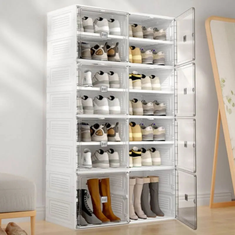 Modern White Foldable Plastic Shoe Storage Cabinet with Ventilated Tiers Main Product Image