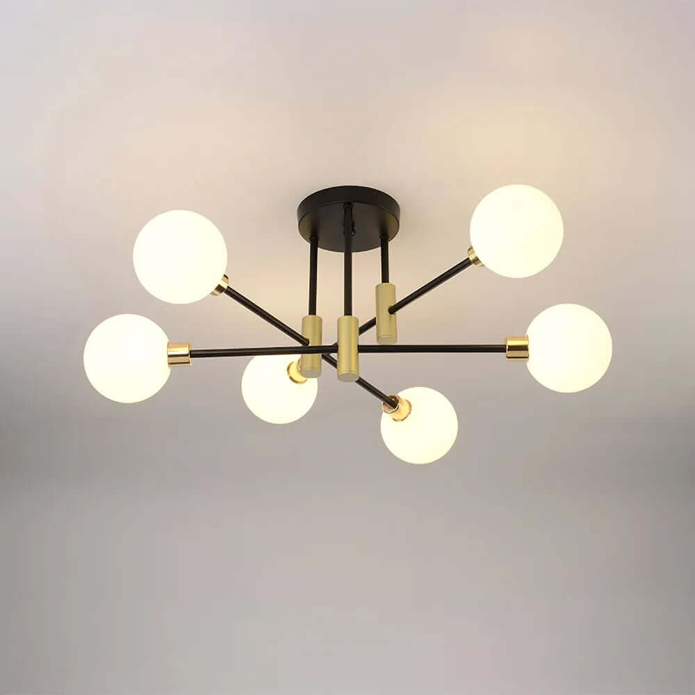 Modern White Glass 6-Light Semi-Flush Mount Ceiling Light