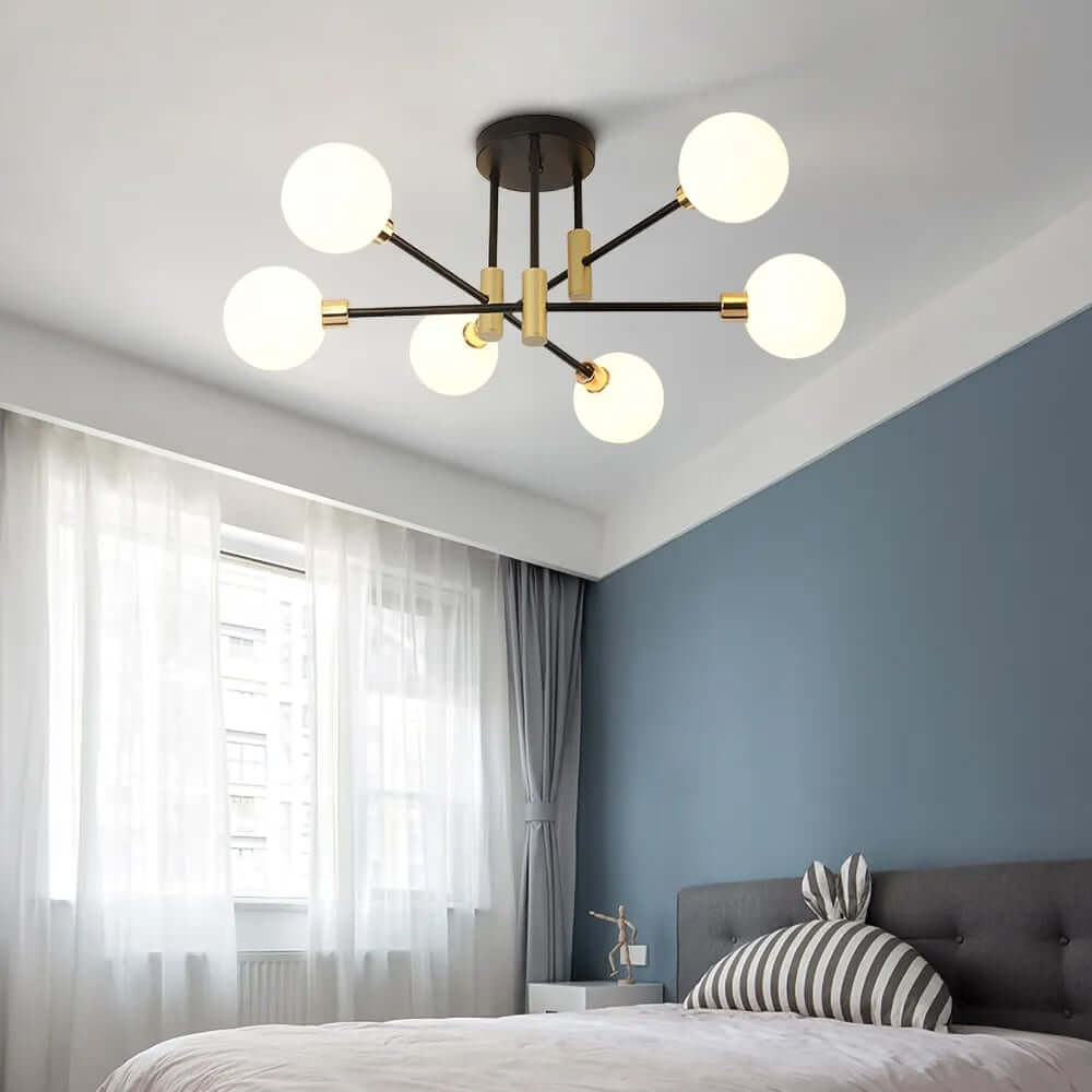 Modern White Glass 6-Light Semi-Flush Mount Ceiling Light