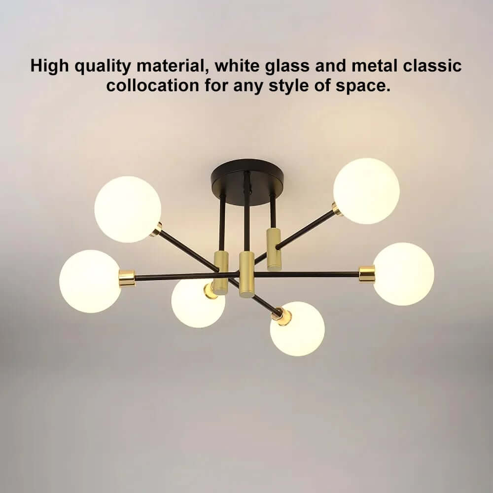 Modern White Glass 6-Light Semi-Flush Mount Ceiling Light