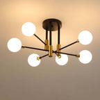 Modern White Glass 6-Light Semi-Flush Mount Ceiling Light