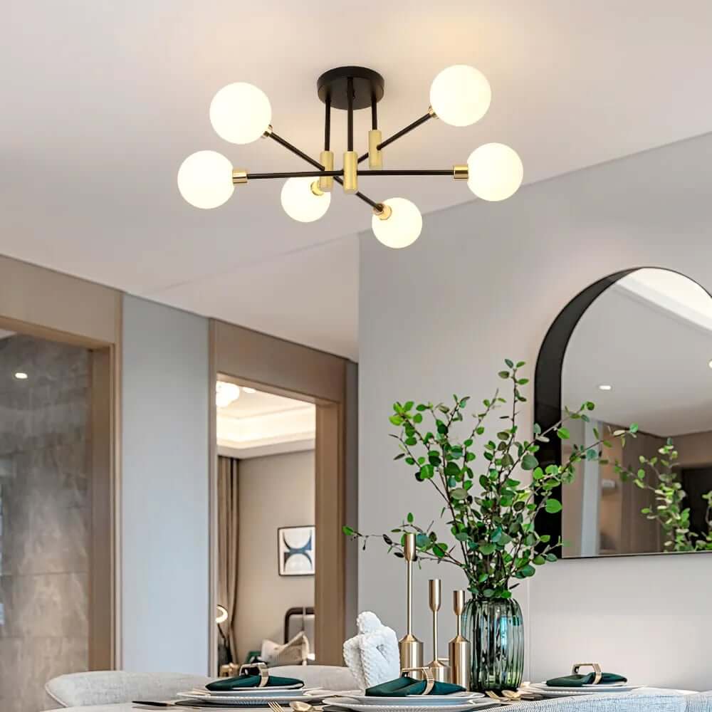 Modern White Glass 6-Light Semi-Flush Mount Ceiling Light Main Product Image Image principale du produit