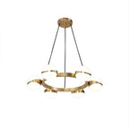 Modern White Glass Globe Chandelier with Brass Frame and Adjustable Cable