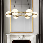 Modern White Glass Globe Chandelier with Brass Frame and Adjustable Cable Main Product Image