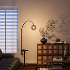 Modern White & Gold Arc Floor Lamp with Tray Table and USB Port