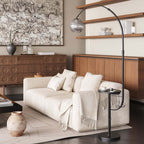 Modern White & Gold Arc Floor Lamp with Tray Table and USB Port