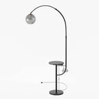 Modern White & Gold Arc Floor Lamp with Tray Table and USB Port