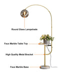 Modern White & Gold Arc Floor Lamp with Tray Table and USB Port