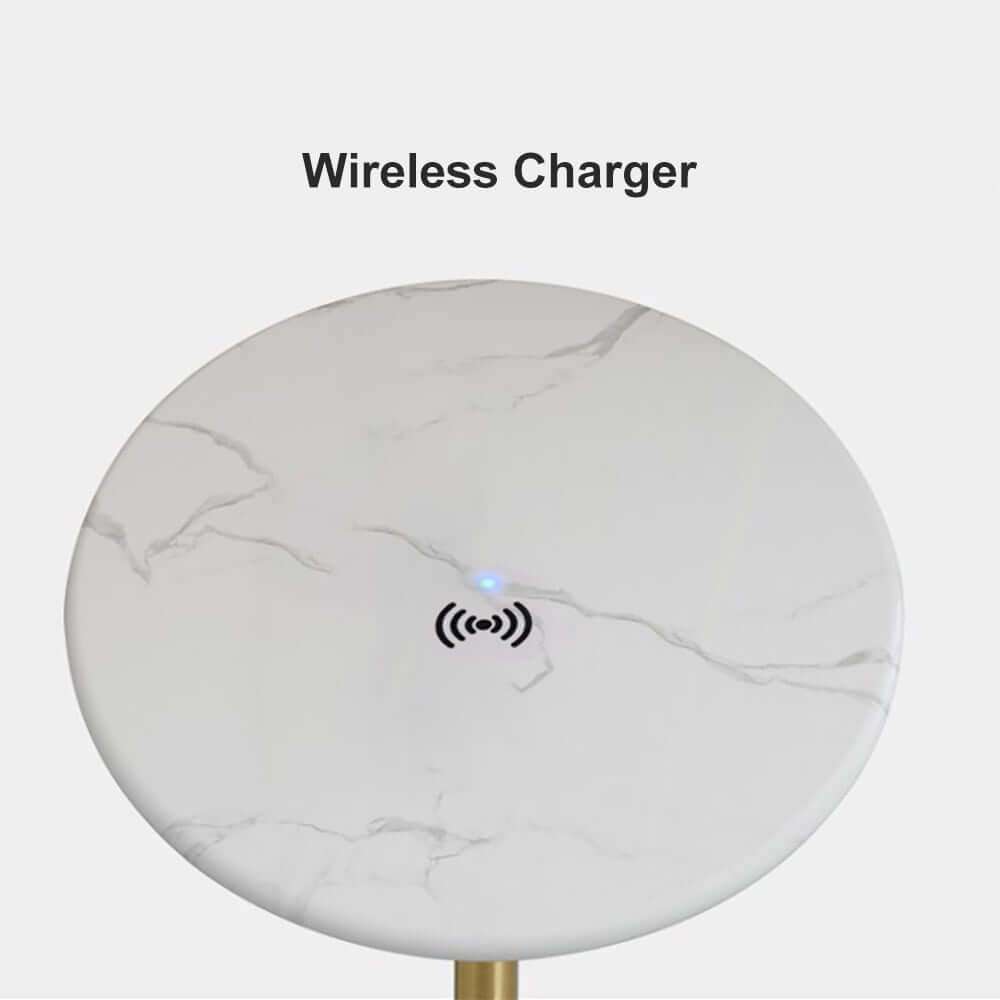 Modern White & Gold Arc Floor Lamp with Tray Table and USB Port