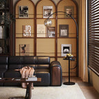 Modern White & Gold Arc Floor Lamp with Tray Table and USB Port