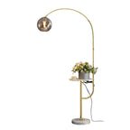 Modern White & Gold Arc Floor Lamp with Tray Table and USB Port
