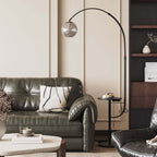 Modern White & Gold Arc Floor Lamp with Tray Table and USB Port