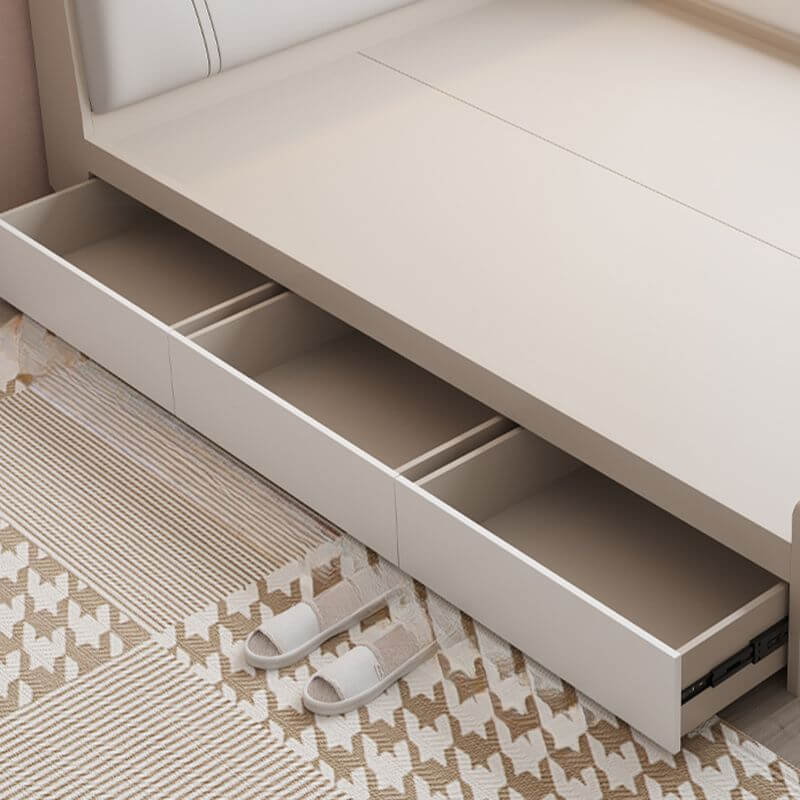 Modern White/Gray Storage Bed with Built-In Lighting and Drawers