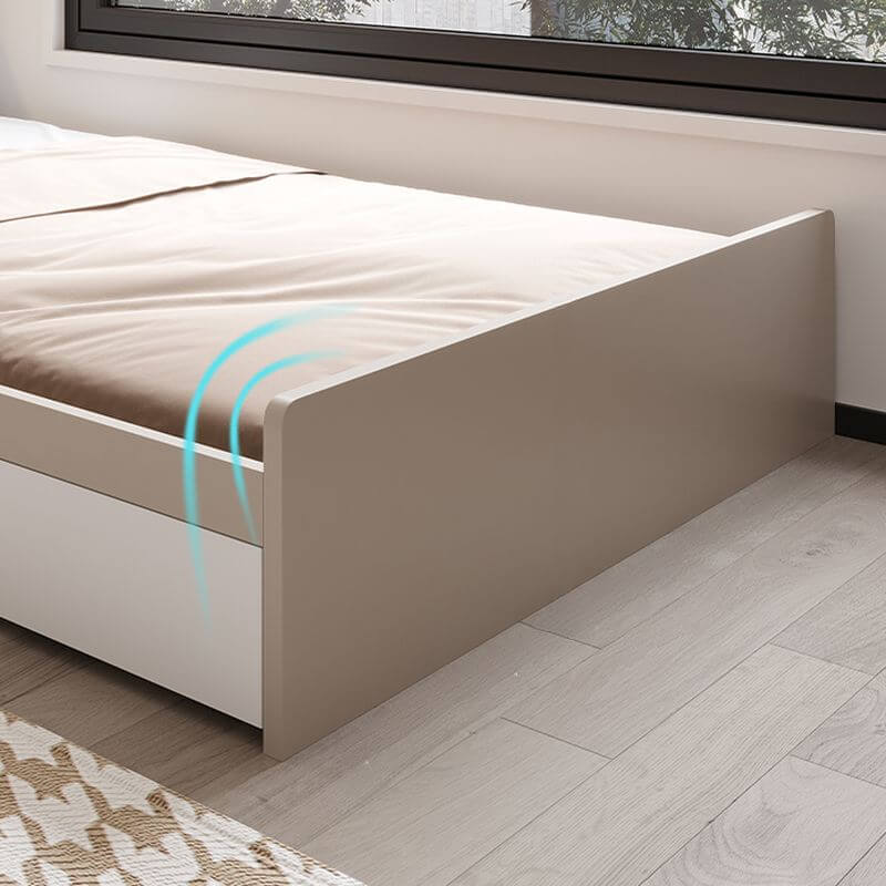 Modern White/Gray Storage Bed with Built-In Lighting and Drawers