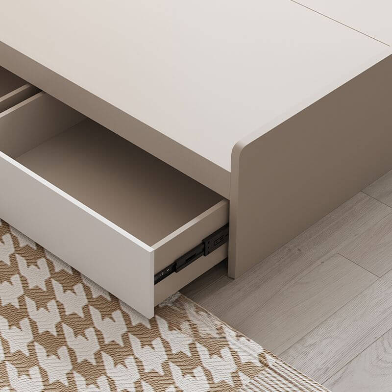 Modern White/Gray Storage Bed with Built-In Lighting and Drawers