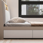 Modern White/Gray Storage Bed with Built-In Lighting and Drawers