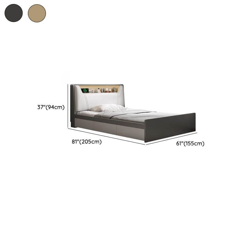 Modern White/Gray Storage Bed with Built-In Lighting and Drawers Dimensions