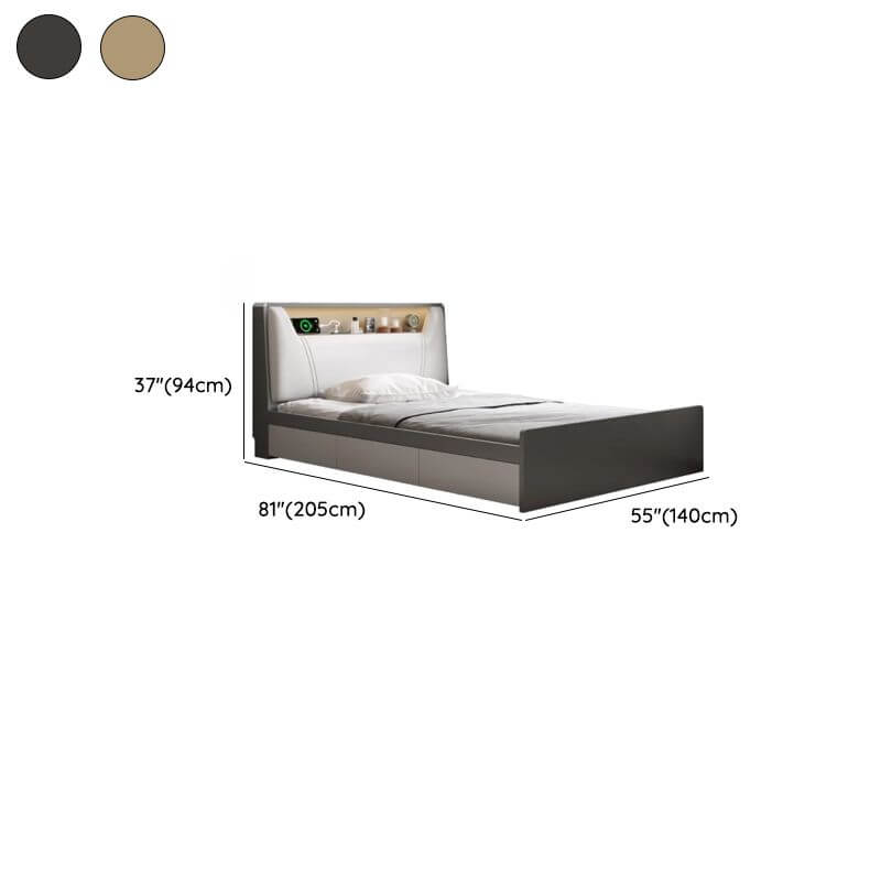 Modern White/Gray Storage Bed with Built-In Lighting and Drawers Dimensions