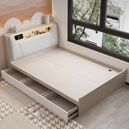 Modern White/Gray Storage Bed with Built-In Lighting and Drawers Main Product Image