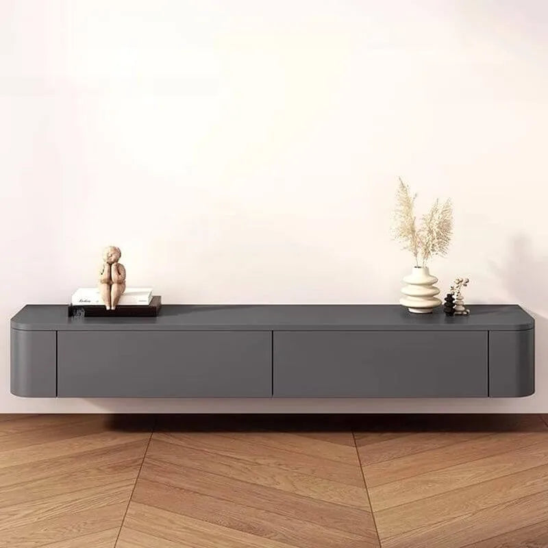 Modern White & Grey Wood Floating TV Stand with Drawers