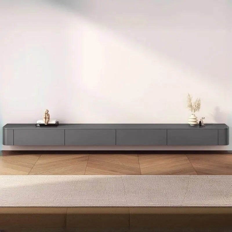 Modern White & Grey Wood Floating TV Stand with Drawers