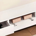 Modern White & Grey Wood Floating TV Stand with Drawers