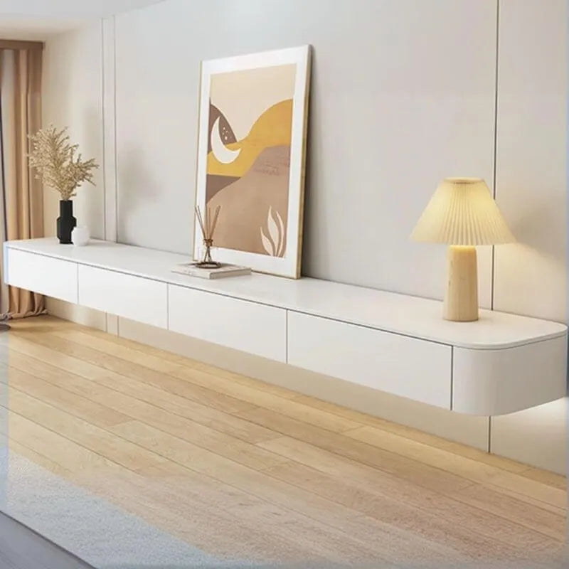 Modern White & Grey Wood Floating TV Stand with Drawers Secondary image