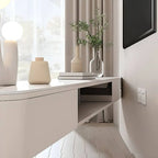 Modern White & Grey Wood Floating TV Stand with Drawers