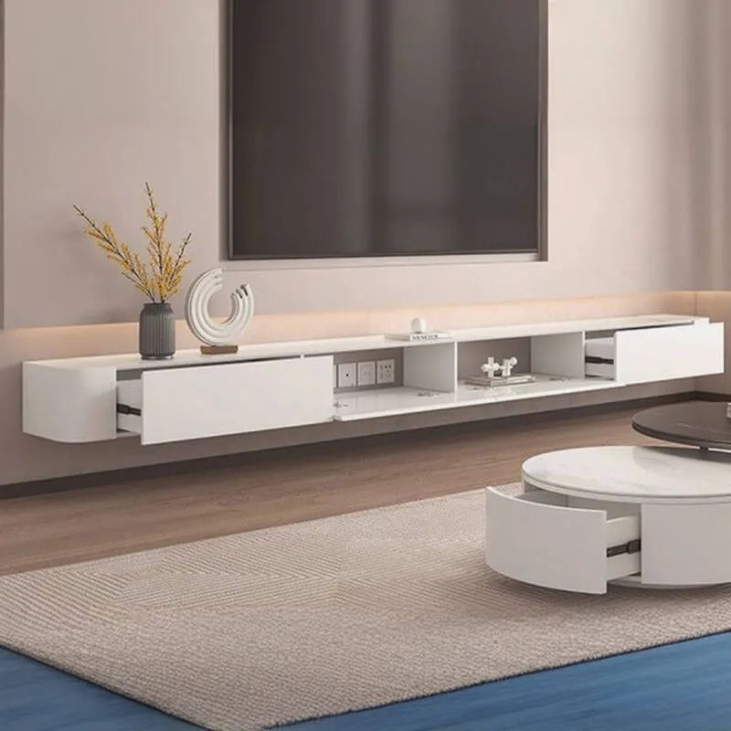 Modern White & Grey Wood Floating TV Stand with Drawers Main Product Image Main image