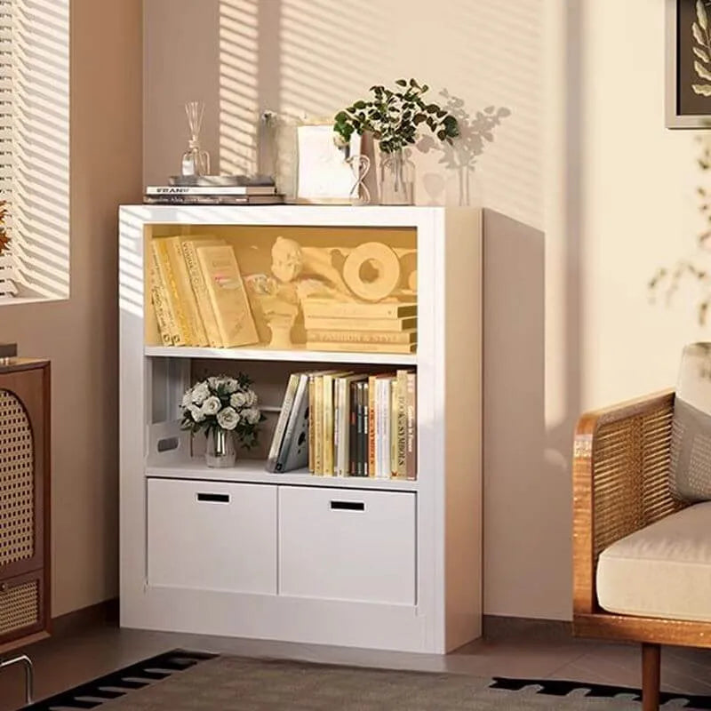 Modern White Metal Bookcase with Adjustable Shelves