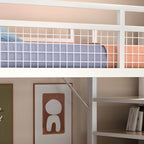 Modern White Metal Loft Bed with Stairs and Storage