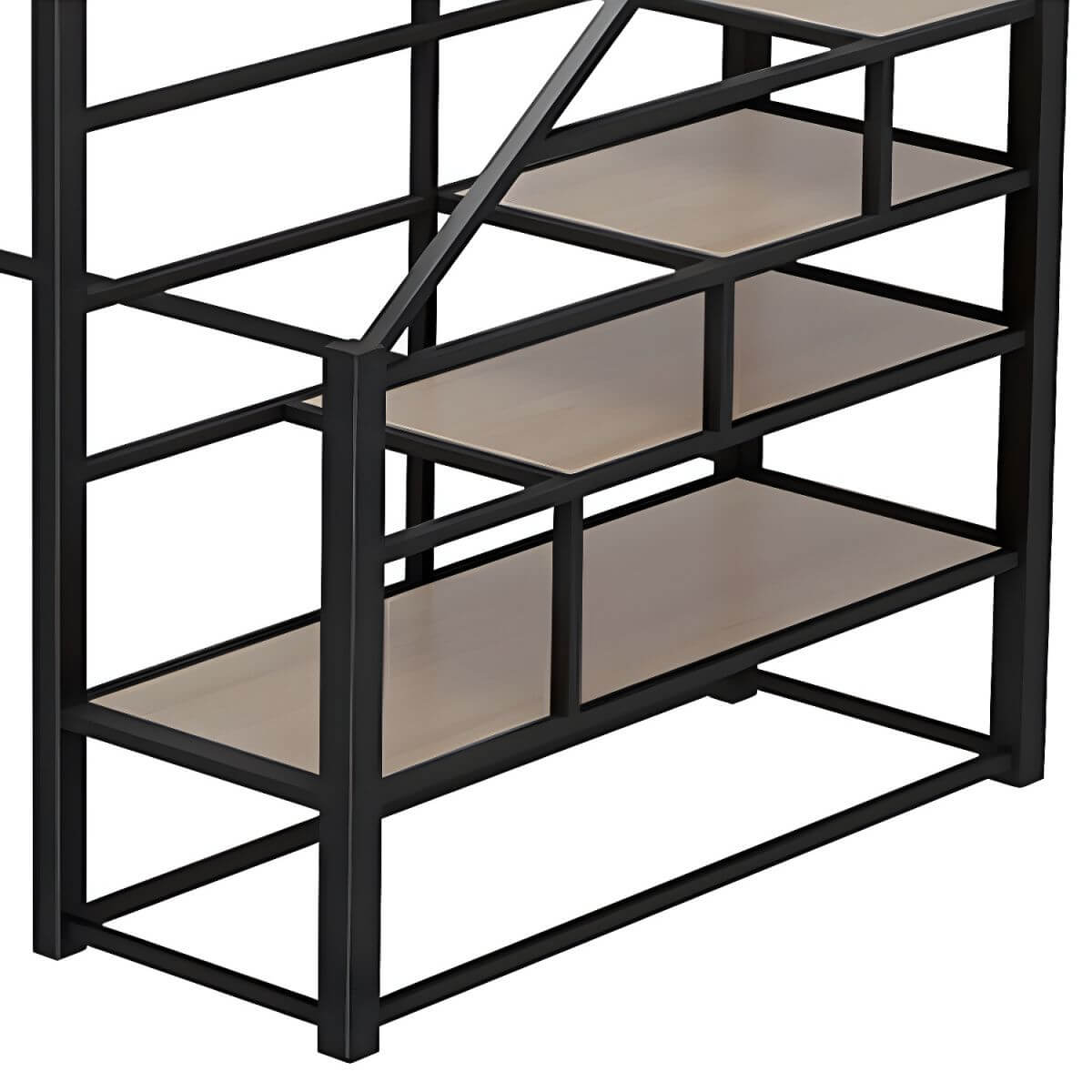 Modern White Metal Loft Bed with Stairs and Storage