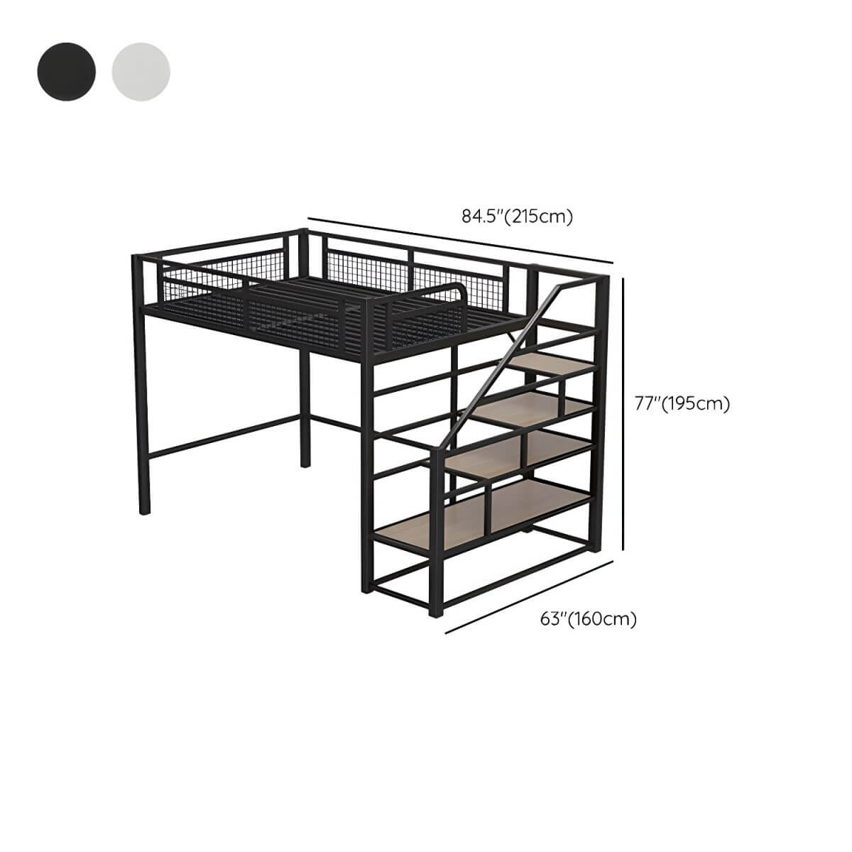 Modern White Metal Loft Bed with Stairs and Storage Dimensions