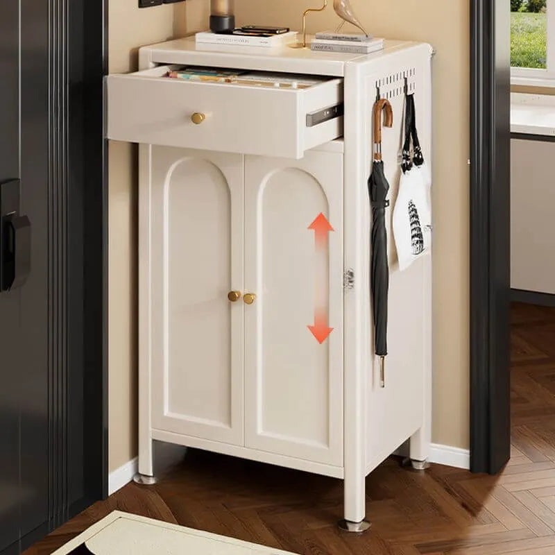 Modern White Metal Shoe Storage Cabinet with Adjustable Shelves & LED Accent