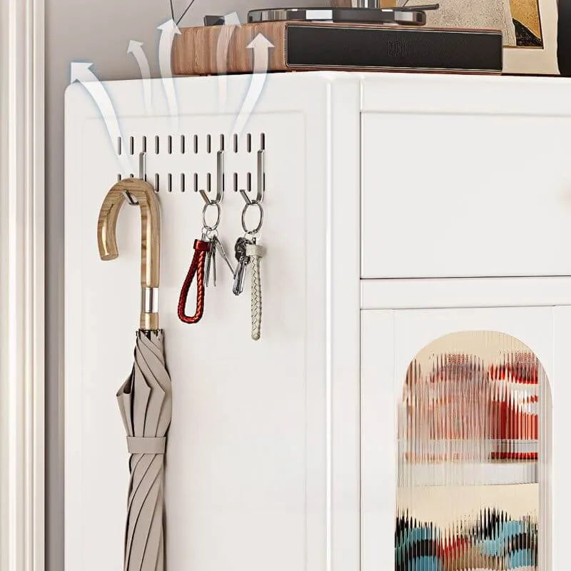 Modern White Metal Shoe Storage Cabinet with Adjustable Shelves & LED Accent