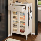 Modern White Metal Shoe Storage Cabinet with Adjustable Shelves & LED Accent