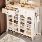Modern White Metal Shoe Storage Cabinet with Adjustable Shelves & LED Accent