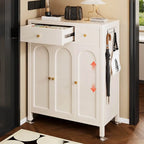 Modern White Metal Shoe Storage Cabinet with Adjustable Shelves & LED Accent