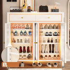 Modern White Metal Shoe Storage Cabinet with Adjustable Shelves & LED Accent