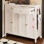 Modern White Metal Shoe Storage Cabinet with Adjustable Shelves & LED Accent