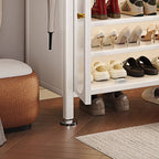 Modern White Metal Shoe Storage Cabinet with Adjustable Shelves & LED Accent