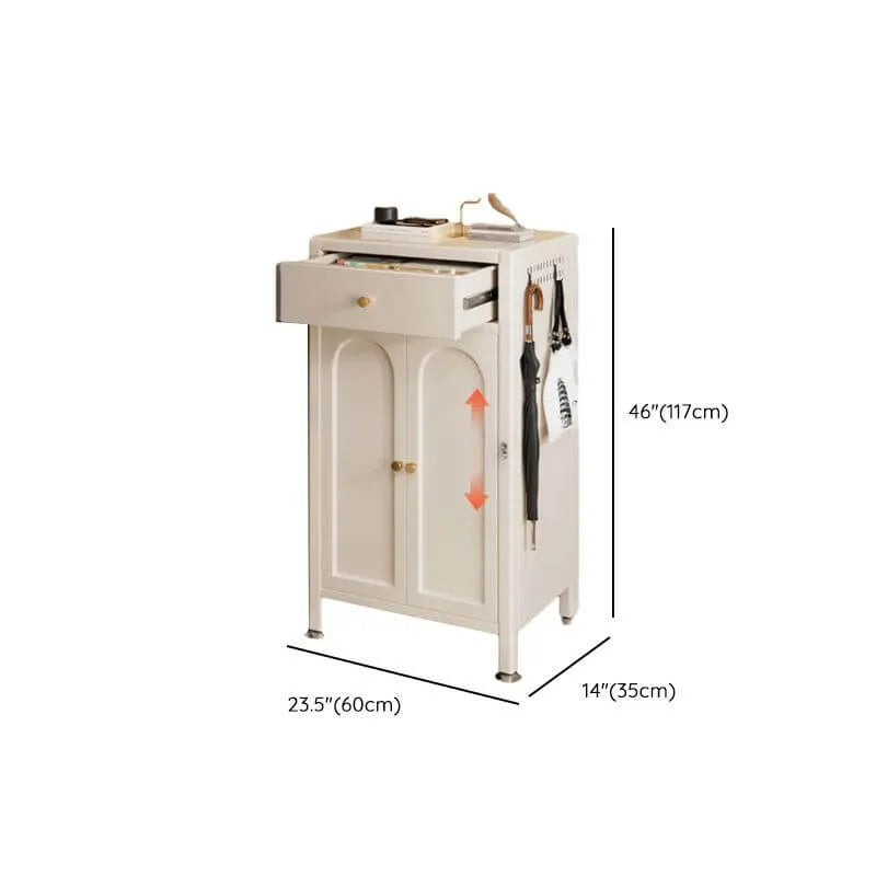 Modern White Metal Shoe Storage Cabinet with Adjustable Shelves & LED Accent Dimensions