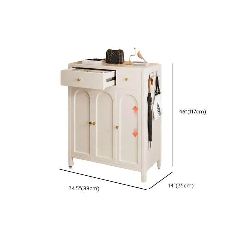 Modern White Metal Shoe Storage Cabinet with Adjustable Shelves & LED Accent Dimensions