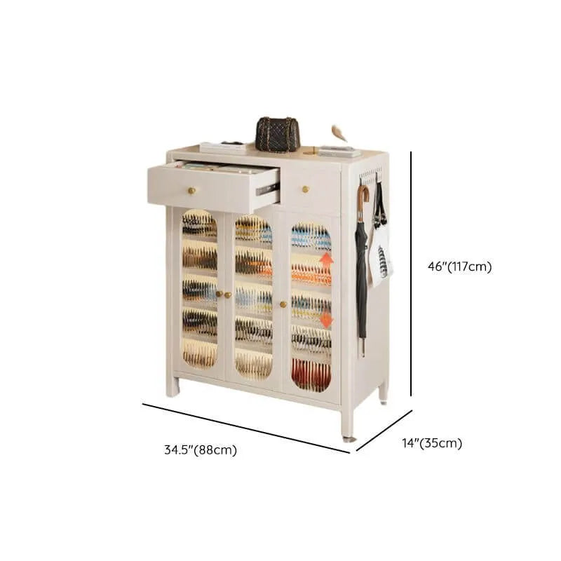Modern White Metal Shoe Storage Cabinet with Adjustable Shelves & LED Accent Dimensions