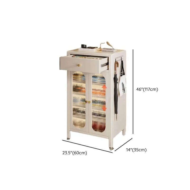 Modern White Metal Shoe Storage Cabinet with Adjustable Shelves & LED Accent Dimensions