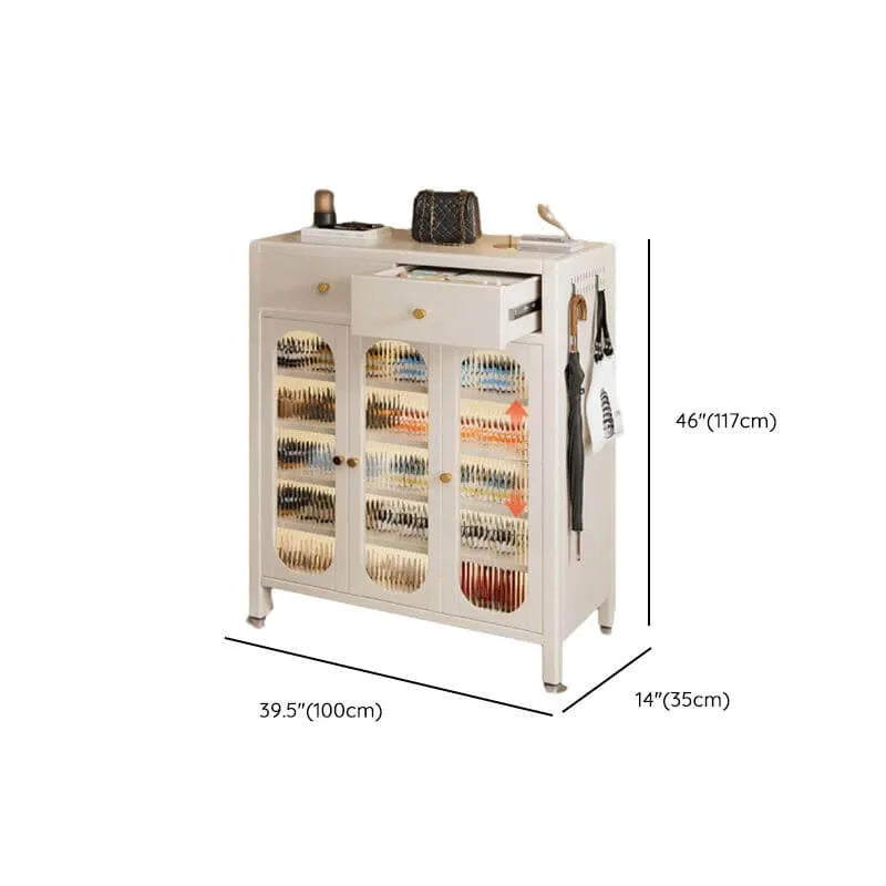 Modern White Metal Shoe Storage Cabinet with Adjustable Shelves & LED Accent Dimensions